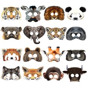 Blulu 16 Pieces Animal Masks Jungle Animal Face Masks for Kids Party Favors Woodland Paper Masks Forest Animals Cartoon Masks Safari Theme Birthday Party Decorations, Zoo Animal Face Masks