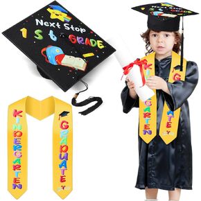 Kindergarten Graduation Cap with Printed Graduation Stole for Kids Adjustable Elastic Graduation Hat Tassel Sash in Saudi Arabia
