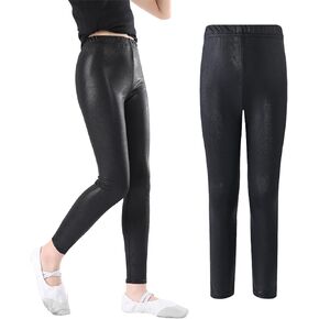 LOLANTA Girls Metallic Leggings, Kids Stretchy Tights, Ankle Length Shiny Dance Pants Size 6-10