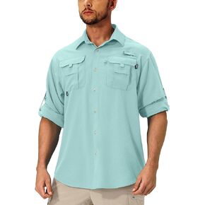 Men's Sun Protection Fishing Shirts Lightweight Long Sleeve UPF 50+ Travel Work Hiking Shirts with Pockets