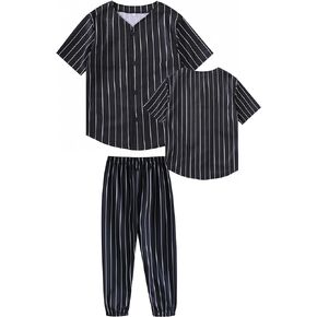 Toddler Boys Baseball Pants Set 2 Pieces Striped Baseball Jersey Pans Outfit Kids Sports Jogger Suit 6 Months - 6 Years
