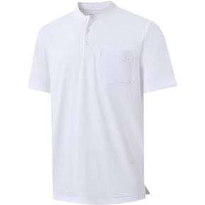 Collarless Golf Shirts for Men Short Sleeve Moisture Wicking Dry Fit Heather Performance Pocket Men’s Henley Shirts