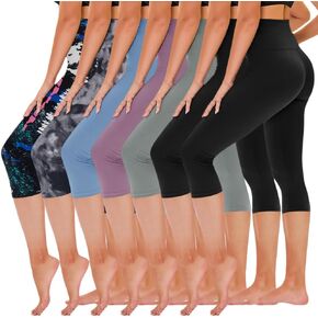 TNNZEET 7 Pack Leggings for Women - High Waisted Yoga Pants with Pockets Black Leggings Women Full Length & Capri