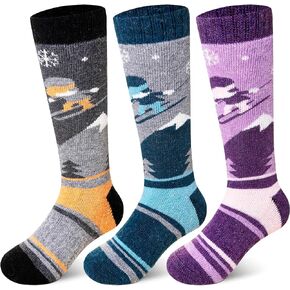 SeeyAN Kids Ski Socks Merino Wool Thermal Winter Socks Boys Girls Warm SnowBoarding Thick Skiing Socks 3 Pairs