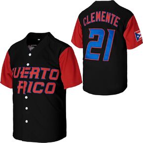 Youth #21 Roberto Clemente Puerto Rico World Game Classic Kids Baseball Jersey White Black Stitched