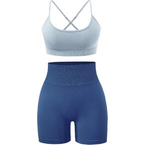 Workout Sets for Women 2 Piece Outfits High Waisted Yoga Shorts with Adjustable Strappy Sports Bra Gym Sets