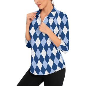 Soneven Womens 3/4 Sleeve Golf Shirts Moisture Wicking Long Sleeve Golf Polo Shirts UPF50+ Tennis Tops