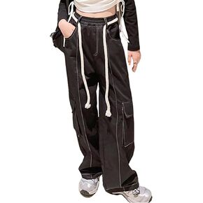 Girls Parachute Pants Y2K Cargo Baggy Joggers Track Pants Kids Trousers with Pockets 6-14 Years