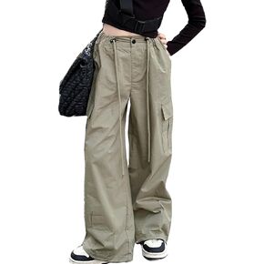 Girls Parachute Pants Y2K Cargo Baggy Joggers Track Pants Kids Trousers with Pockets 6-14 Years