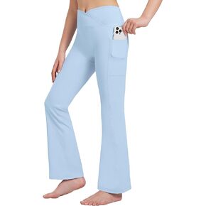 Willit Girls' Flare Leggings Yoga Crossover High Waisted Pants Bootcut Dance Bell Bottom Leggings with Pockets
