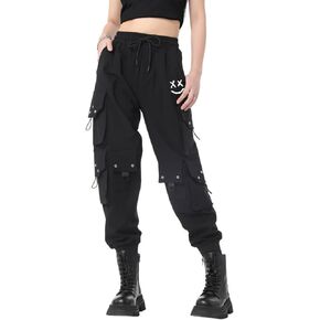CLOAKA Cargo Pants Women Gothic Y2K High Waist Adjustable with Pockets Drawstring Street Techwear Jogger Sweatpants