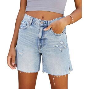 CHICZONE Womens Bermuda Jean Shorts Stretchy Mid Waisted Denim Shorts with Pockets