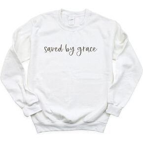 Love in Faith | Saved By Grace Embroidered Sweater | Christian Crewneck Sweatershirts | Faith-Based Apparel | Christian Gifts