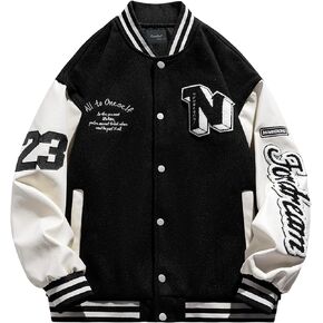 Mens Varsity Bomber Jackets: Vintage Streetwear Baseball Letterman Jacket for Men Women Casual Leather Sleeves Coat
