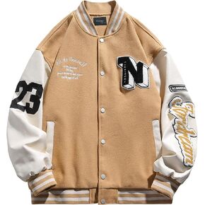 جاكيتات بومبر للرجال: جاكيت بيسبول ليترمان عتيق ملابس الشارع للرجال والنساء معطف كاجوال بأكمام جلدية in Kuwait