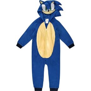 Sonic The Hedgehog Kids Onesie Pajamas - Boys Long Sleeve Zip Up Hooded Blanket Sleep - One Piece Costume - Official License