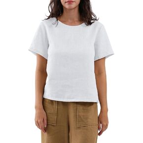 Amazhiyu Women's 100% Linen Tops Summer Short Sleeve Crew Neck Casual Blouse