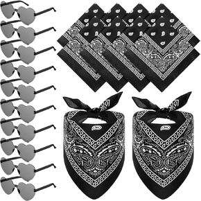 12 Set Paisley Bandanas and Heart Glasses Cowboy Novelty Bandanas Rimless Transparent Heart Sunglasses for Women Men Western