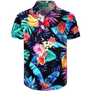 Men's Hawaiian Shirt Button Down Tropical Beach Short Sleeve Aloha Shirt