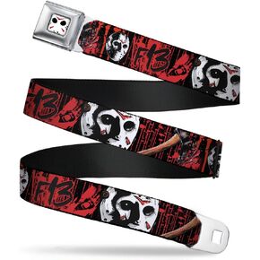 Buckle-Down Unisex-Adult's Seatbelt Belt Friday The 13th Jason Kids,Axe Blood Splatter Black/red/White,1.0" Wide-20-36 Inches