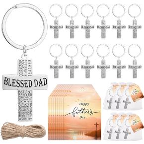 30 Sets Father's Day Gifts for Church 30 Bible Verse Keychains Cross Scripture Keychain Blessed Dad Gifts 30 Father's Day Cards and Gift Bags Christian Father's Day Gifts for Church Dad Man