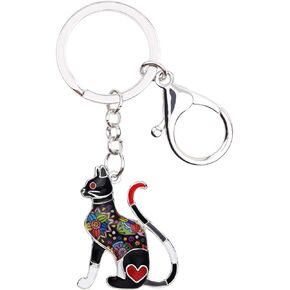 Fun Cute Cat Keychain Enamel Zinc Alloy Novelty Sitting Kitten Gifts for Women Girls Pets Keyring Car Key Bag Charms