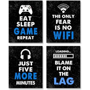 مجموعة ديكور ألعاب الفيديو مكونة من 4 قطع (8 × 10 بوصة)، ديكورات غرفة الأولاد لغرفة النوم، لوحة فنية جدارية للألعاب للأطفال الأولاد في غرفة اللعب، ديكور منزلي، لوحة فنية جدارية للاعب، غرفة نوم للمراهقين، غرفة ألعاب، بدون إطارات (أسود) in Kuwait