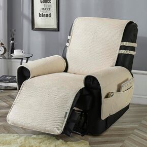 STONECREST Non Slip Recliner Chair Cover - Corduroy Cotton Face Recliner Slipcover Stay in Place (Dark Grey, Recliner 25" Regular)
