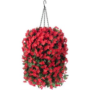 Artificial Fake Fall Hanging Flowers Plants Baskets for Outdoor Outside, Autumn Faux Silk Orange Morning Glory in Planter UV Resistant Look Real for Home Porch Patio Balcony Yard Decor