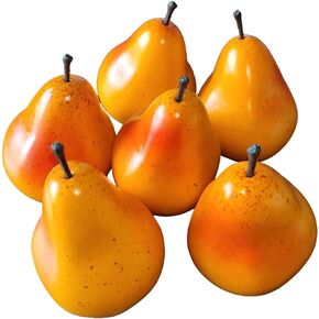 6Pcs Artificial Pears, Lifelike Simulation Yellow Pears Realistic Fruits Decorative Fake Pears for Home Garden Shop Restaurant Table Decoration
