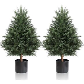 momoplant 31 Inch Artificial Cedar Topiary Shrub UV-Proof Leaves Topiary Bush Poteed Artificial Shrubs for Indoor/Outdoors Plant for Home Office Outdoor Decor Porch Plants