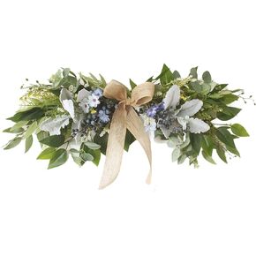 Artificial Eucalyptus Swag with Daisy Flower 25.6inch Greenery Swag with Bow and Flocking Leaves Berries Farmhouse Decorative Swag for Home Wedding Wall Door Decor, Multicolor, 65cm/25.6inch