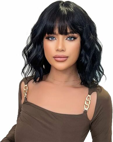 Aimole Wavy Red Wig with Bangs Shoulder Length Wigs Natural Looking Heat Resistant Synthetic Hair for Daily Use (Red) in Saudi Arabia