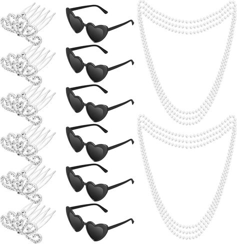 1920s Accessories for Women Black Pearl Choker Necklace Sunglasses Crowns Set Teal Blue Party Favors 6 Pcs Pearl Necklace 6 Pcs Vintage Cat Eye Sunglasses 6 Pcs Tiaras Crown for 1920s Themed Party in Kuwait