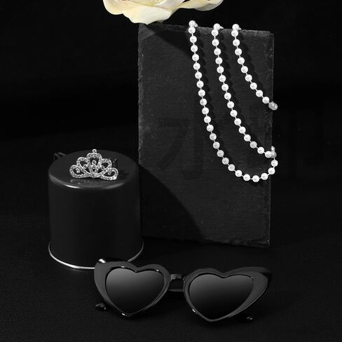 1920s Accessories for Women Black Pearl Choker Necklace Sunglasses Crowns Set Teal Blue Party Favors 6 Pcs Pearl Necklace 6 Pcs Vintage Cat Eye Sunglasses 6 Pcs Tiaras Crown for 1920s Themed Party in Kuwait