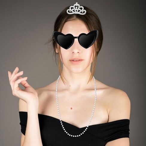 1920s Accessories for Women Black Pearl Choker Necklace Sunglasses Crowns Set Teal Blue Party Favors 6 Pcs Pearl Necklace 6 Pcs Vintage Cat Eye Sunglasses 6 Pcs Tiaras Crown for 1920s Themed Party in Kuwait