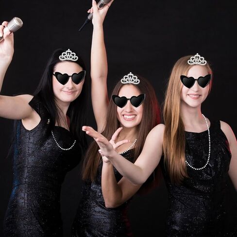 1920s Accessories for Women Black Pearl Choker Necklace Sunglasses Crowns Set Teal Blue Party Favors 6 Pcs Pearl Necklace 6 Pcs Vintage Cat Eye Sunglasses 6 Pcs Tiaras Crown for 1920s Themed Party in Kuwait