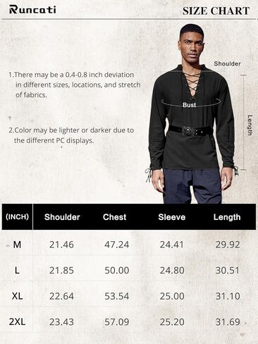 Runcati Mens Medieval Pirate Shirt Steampunk Renaissance Viking Retro Long Sleeve Lace Up Mercenary Halloween Costume Tops in Saudi Arabia