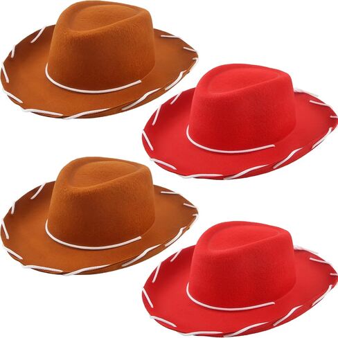 4 Pack Kids Cowboy Hat Felt Wide Brim Cowgirl Hat for Boys Girls Western Cowboy Theme Parties Costume Accessories in Saudi Arabia