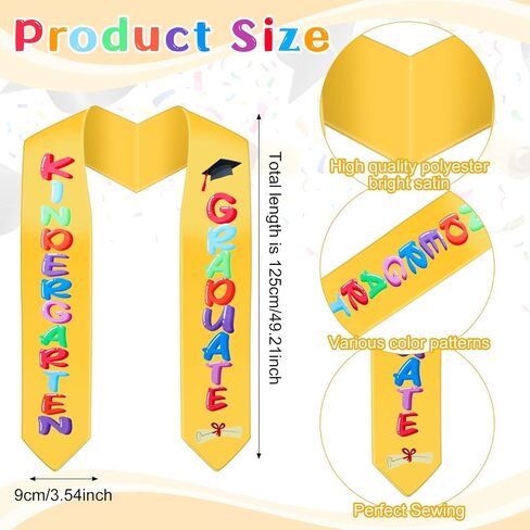 Kindergarten Graduation Cap with Printed Graduation Stole for Kids Adjustable Elastic Graduation Hat Tassel Sash in Saudi Arabia