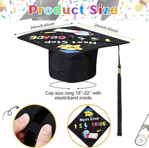 Kindergarten Graduation Cap with Printed Graduation Stole for Kids Adjustable Elastic Graduation Hat Tassel Sash in Saudi Arabia