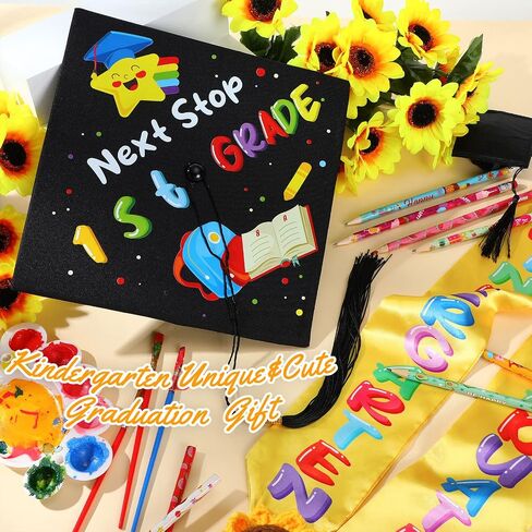 Kindergarten Graduation Cap with Printed Graduation Stole for Kids Adjustable Elastic Graduation Hat Tassel Sash in Saudi Arabia