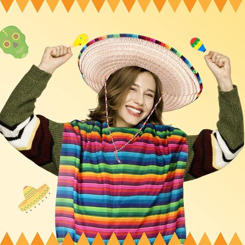 مجموعة أزياء الحفلات المكسيكية فييستا مكونة من 10 قطع من إكسسوارات أزياء سينكو دي مايو وقبعات سومبريرو وقبعات سيراب بونشو وهمية وشارب مكبرة وقلادة ماراكاس خشبية للخامس من مايو للنساء والرجال والبالغين in Kuwait