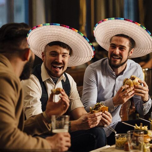 مجموعة أزياء الحفلات المكسيكية فييستا مكونة من 10 قطع من إكسسوارات أزياء سينكو دي مايو وقبعات سومبريرو وقبعات سيراب بونشو وهمية وشارب مكبرة وقلادة ماراكاس خشبية للخامس من مايو للنساء والرجال والبالغين in Kuwait