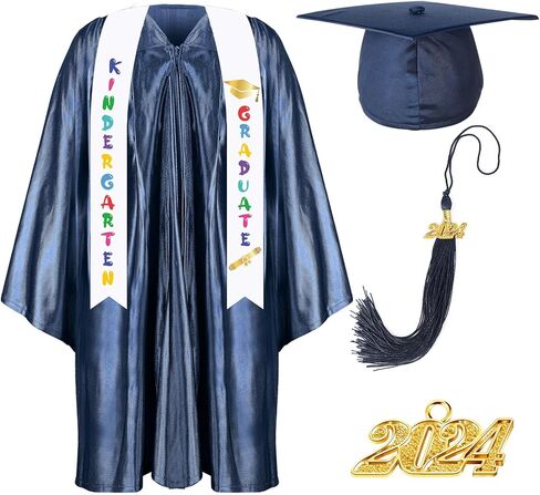 Foaincore 2024 Year Preschool and Kindergarten Graduation Gown Cap Tassel Set with 2024 Charm Printed Stole for Kid Grad Gift in Kuwait