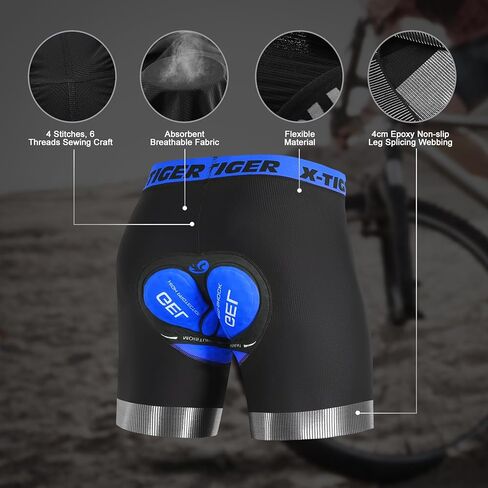 X-TIGER ملابس داخلية لركوب الدراجات للرجال شورت ركوب الدراجات الجبلية مبطن 5D مع ساق مضادة للانزلاق، شورت بطانة للدراجة in Kuwait