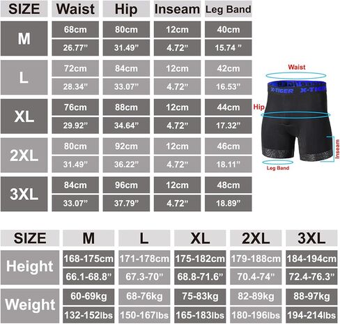 X-TIGER ملابس داخلية لركوب الدراجات للرجال شورت ركوب الدراجات الجبلية مبطن 5D مع ساق مضادة للانزلاق، شورت بطانة للدراجة in Kuwait