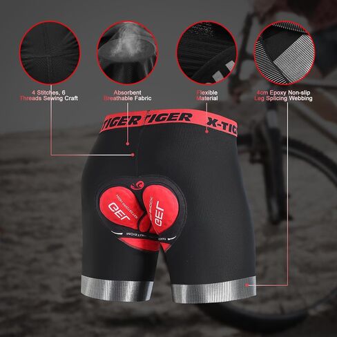 X-TIGER ملابس داخلية لركوب الدراجات للرجال شورت ركوب الدراجات الجبلية مبطن 5D مع ساق مضادة للانزلاق، شورت بطانة للدراجة in Saudi Arabia