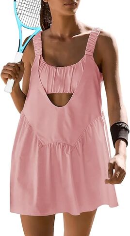 Sexyasasii Women Tennis Dress with Built in Shorts and Bra Sleeveless Casual Backless Golf Dress Athletic Dress with Pockets in Saudi Arabia