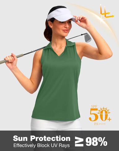 SANTINY Womens Sleeveless Golf Shirt Racerback V Neck Tank Tops Quick Dry Tennis Collared Polo Shirts for Women in Saudi Arabia